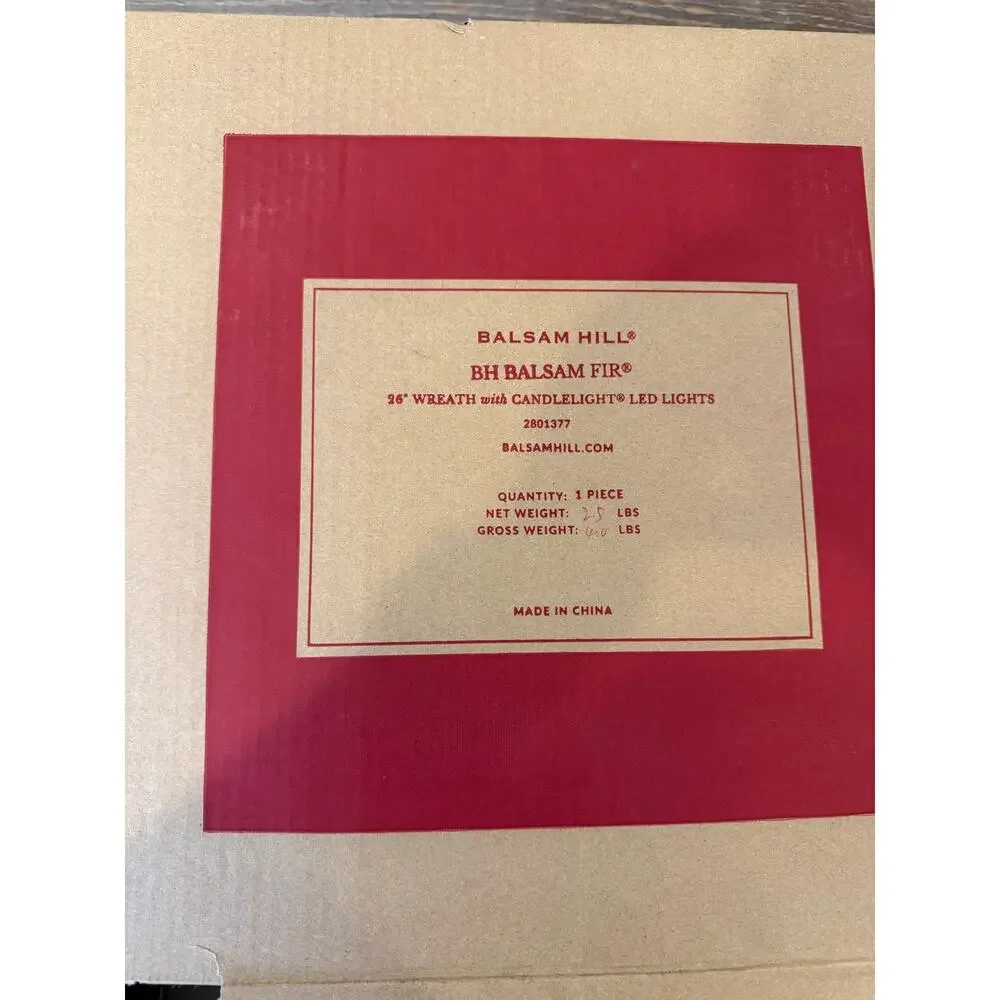 Balsam Hill BH BALSAM FIR 26” wreath candlelight LED Lights NIB battery powered